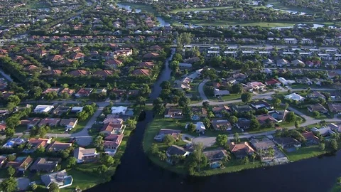 Aerial view waterfront homes Broward County Florida Miami Stock-Footage 80169953