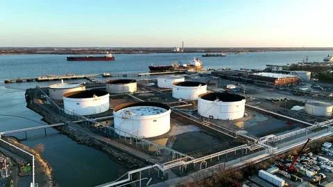 Aerial View of Waterfront Refinery Marcus Hook Pennsylvania Stock Footage 201771641