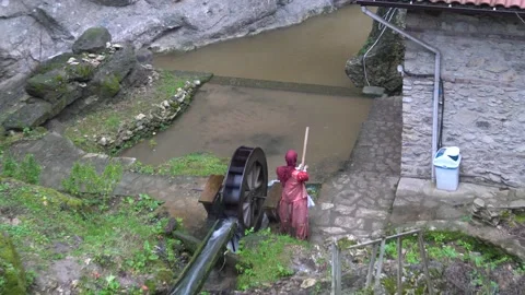 Aerial view of watermill working Stock Footage 234618383