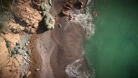 Aerial view waves along Wreck Cove, Nova Scotia Canada. Stock Footage 319129359