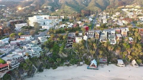 Aerial View of Waves and Beach at Laguna Beach, California Video stock 137430129