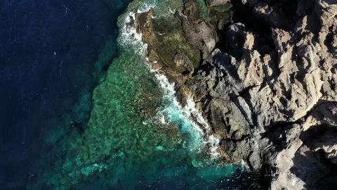 Aerial view of waves and volcanic rock in Atlantic ocean, El Balito Tenerife Stock Footage 330271986