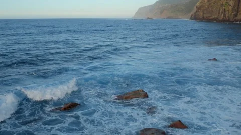 Aerial view of the waves in Atlantic ocean on the coast of Portugal Stock Footage 288151006
