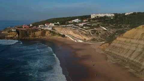 Aerial view of waves on a beautiful sandy ocean beach Stock Footage 143733043