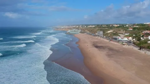Aerial view of waves on a beautiful sandy ocean beach Stock Footage 143733050