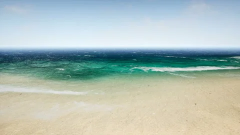Aerial view waves break on beatiful sand beach. Animation of seamless loop. 4k Stock Footage 93275235