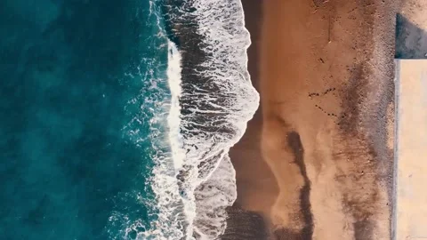 Aerial View Waves Break On Italian Beach At Sunset Stock Footage