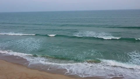 Aerial View of Waves Breaking on the Beach in Frisco North Carolina Stock Footage 247988985