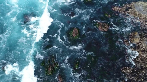 Aerial view of waves breaking Stock Footage 109134882