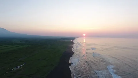 Aerial view of waves breaking on sandy beach. Stock Footage 104199422
