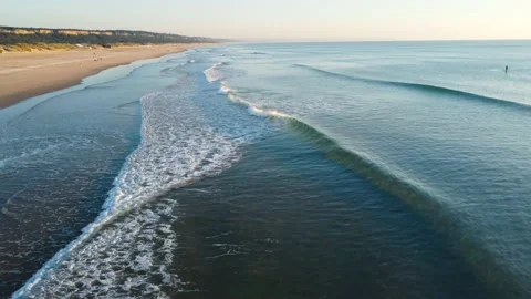 Aerial View of Waves at Costa da Caparica beach, Portugal Stock Footage 146101725