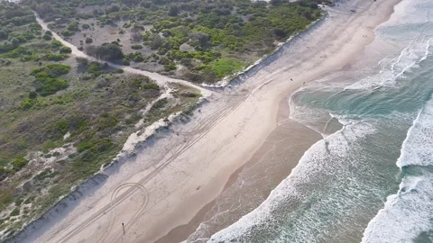 Aerial View of Waves Crashing on Main Beach Shoreline Stock Footage 341835698