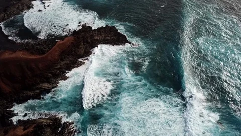 Aerial view of waves Crashing On Rocks, Lanzarote Stock Footage 102012197