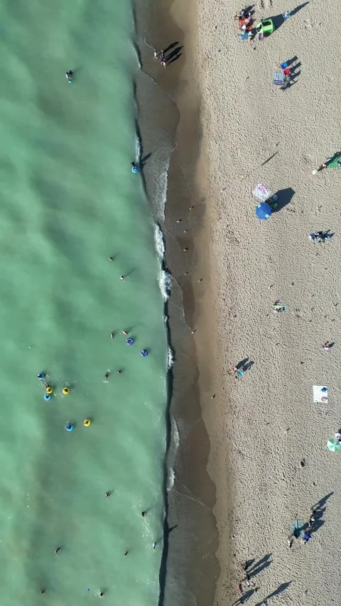 Aerial view of waves at Grand bend beach Stock Footage 245142648