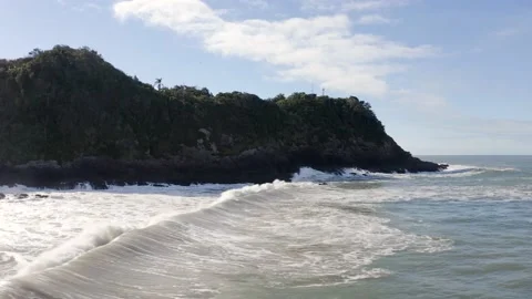Aerial view of waves at the lonely beach, Itajaí, Brazil Video stock 158574348