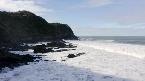 Aerial view of waves at the lonely beach during beautiful day, Itajaí, Brazil Stock Footage 158574365
