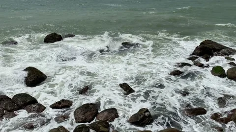 Aerial view to waves in ocean Splashing Waves. Blue clean wavy sea water. Stock Footage 164872305