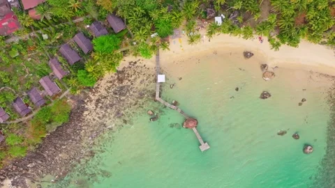 Aerial view of waves rolling on Ao Noi beach at twilight, Koh Kood, Thailand Stock Footage 310523517