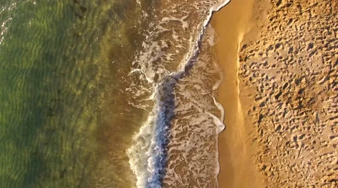 AERIAL VIEW. Waves Splashing Along The Beach In Crimea Video stock 59557171
