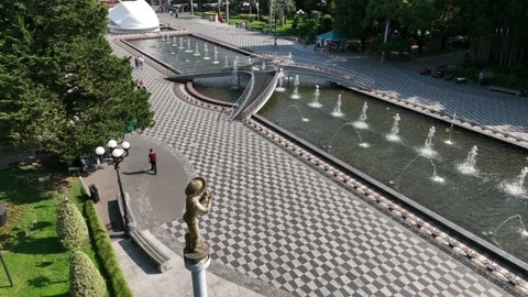 Aerial view of wedding palace and fountains in Batumi city 库存影片 201748550