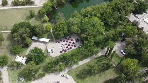 Aerial view of a wedding venue setup Stock Footage 318198260