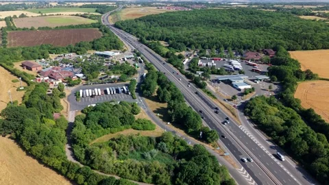 Aerial view of Welcome Break Warwick Northbound Services, United Kingdom. 스톡 동영상 340627533