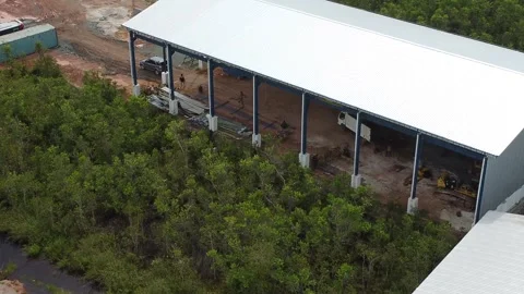 Aerial view of welding workshop for iron equipment Stock Footage 324624724