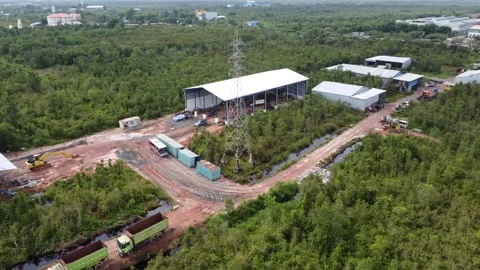 Aerial view of welding workshop for iron equipment Stock Footage 324625190