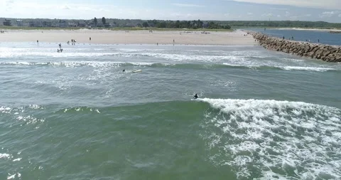 Aerial view of Wells Beach and Jetty, United States. Stock Footage 324728309