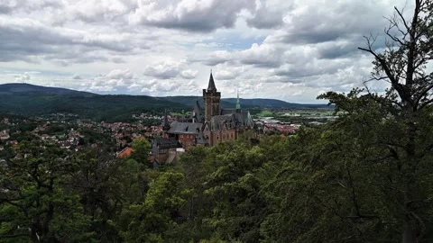 Aerial View of Wernigerode Castle Above the Historic Town Stock Footage 337463567