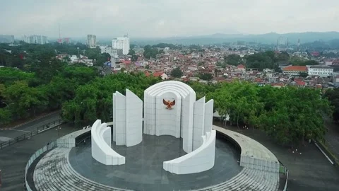 Aerial view of the West Java Perjuangan Rakyat Monument, Bandung-Indonesia. Stock Footage 201508955