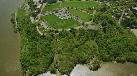 Aerial view of West Point Military Academy Stock Footage
