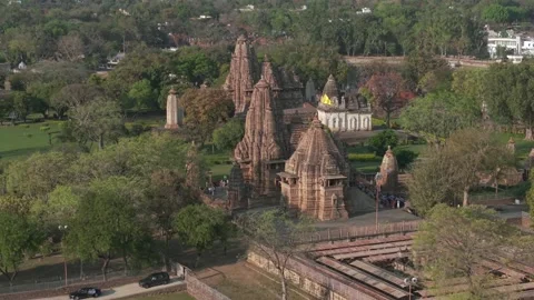 Aerial View of Western Group of Temples at Khajuraho, Madhya Pradesh Stock Footage 343529759