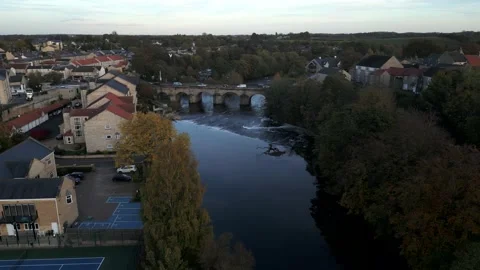 Aerial view of Wetherby Bridge and Weir in Yorkshire UK Video stock 220268025