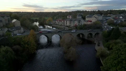 Aerial view of Wetherby Bridge and weir in Yorkshire UK 動画素材 233264770