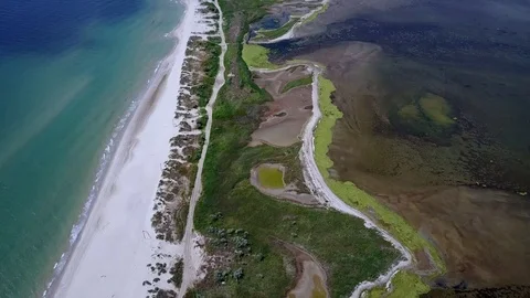 Aerial view wetland behand the sea. Black sea, Ukraine. 4K Stock Footage 84680341