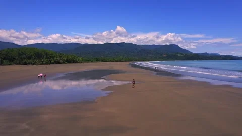 Aerial view of Whale Tail Beach in Uvita. Marino Ballena Park in Costa Rica Stock Footage 251680546