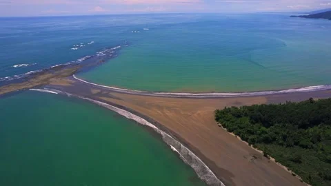 Aerial view of Whale Tail Beach in Uvita. Marino Ballena Park in Costa Rica Stock Footage 251680558