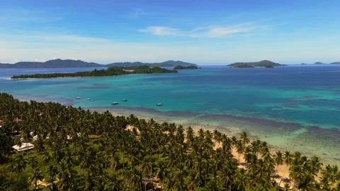 Aerial View of White Beach with German Island in the Background Palawan Port Stock Footage 331379333