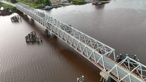 Aerial view of white bridge spanning river Stock Footage 327213317