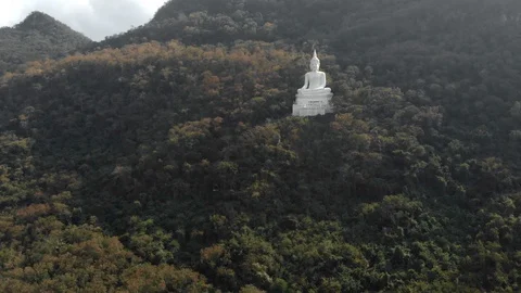 Aerial view of White Buddha image on the hill Stock Footage 101205754