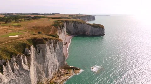 Aerial View Of White Chalk Cliffs On The Alabaster Coast Near Etretat Stock Footage 341131695