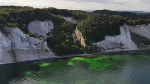 Aerial view of white cliffs along the coast at Mons Klint, Denmark. Stock Footage 168033790