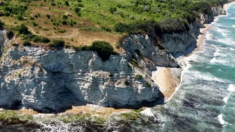Aerial view of white cliffs and beach in Byala, Bulgaria. Stock Footage 346650100