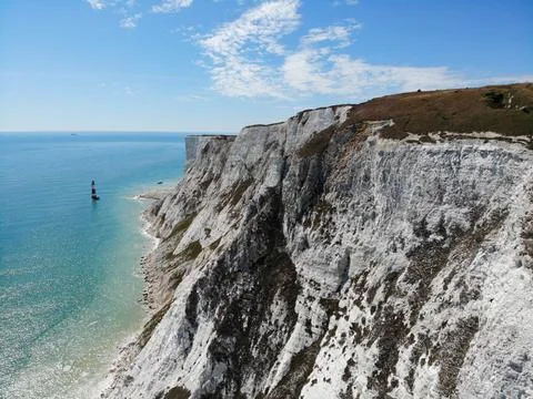 Aerial view to the white cliffs and Beachy Head in Eastbourne, East Sussex, E Stock Photos