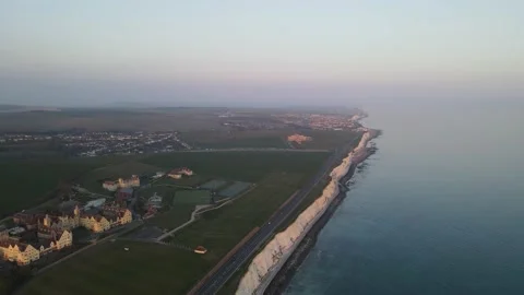 Aerial view of white cliffs at sunset Stock Footage 201875321