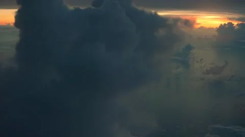 Aerial view of  white clouds on blue sky on sunrise with reflection in ocean Stock Footage 65005232