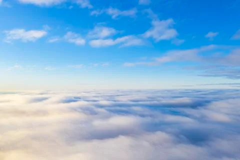 Aerial view White clouds in blue sky. Top view. View from drone. Aerial bird' Stock Photos