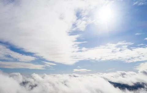 Aerial view white clouds in blue sky. View from drone. Aerial top view clouds Foto stock