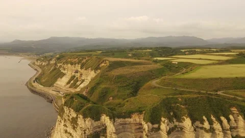 Aerial view of the white columnar joint cape and coastline. Video stock 160403447